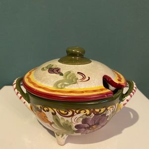 Italian hand painted pottery - Covered Condiment Jar
